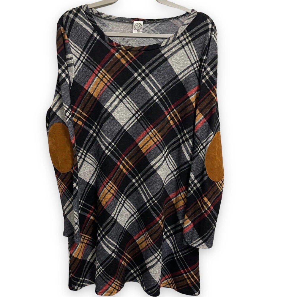 Sun and Moon Brown Black Red Academia Plaid Dress with Elbow Patches Large Fall